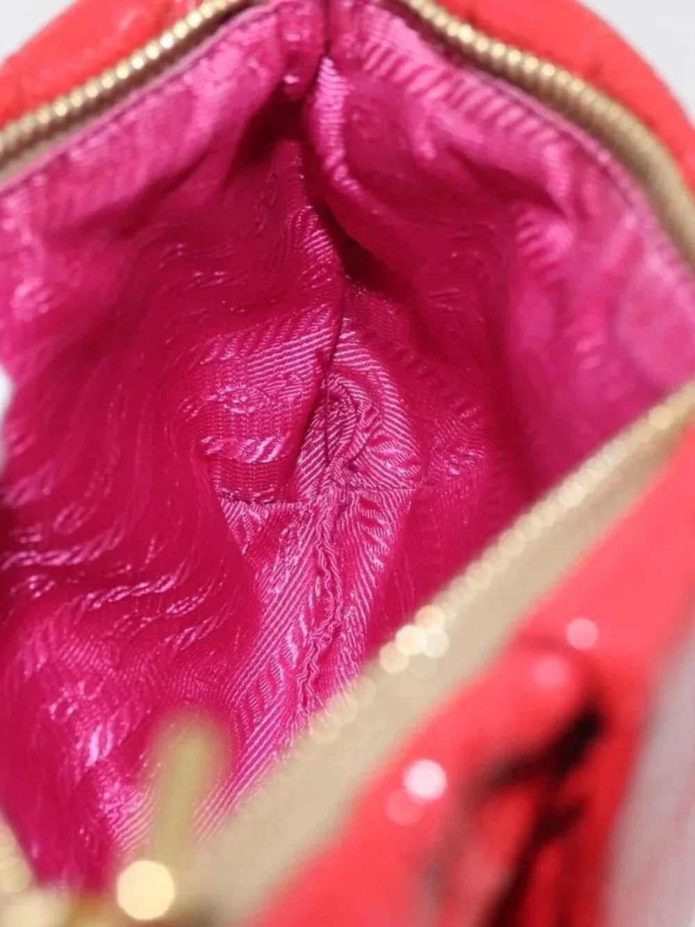 PRADA Pouch Patent leather Red Gold Auth
